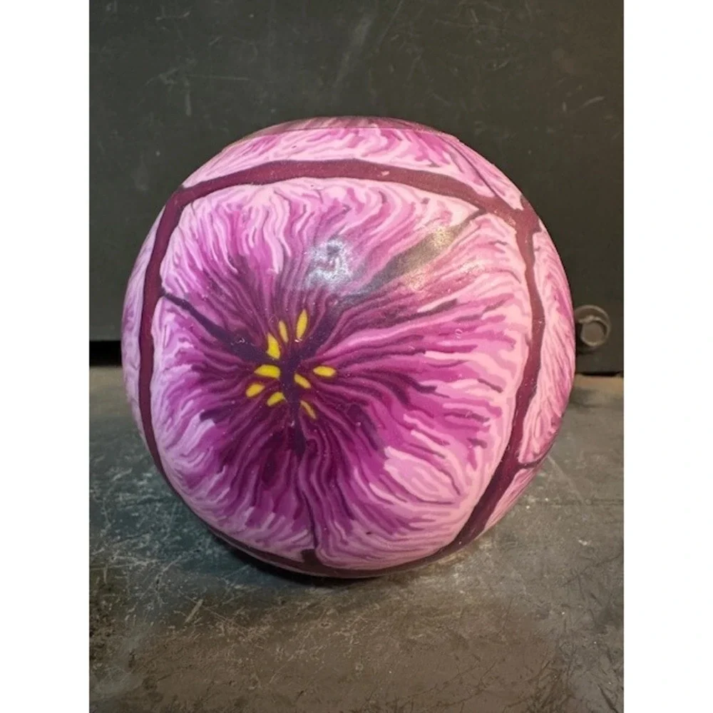 Purple Floral Sphere Candle Hand Poured Decorative Round Wax Orb‎ 4 Inch NEW